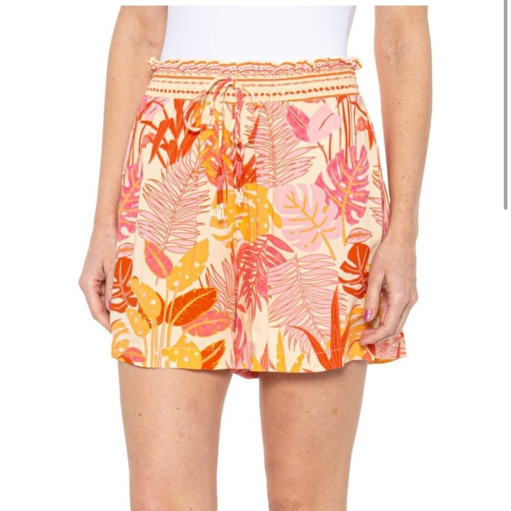 Haute Hippe multi color Indian shorts tropical pink red orange beaded tassles